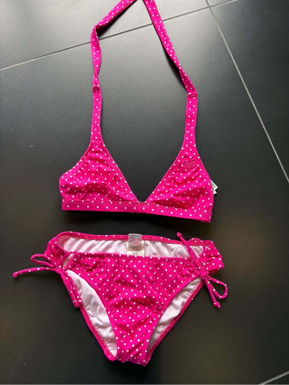 Y2K Roxy Hot Pink Polka Dot Two-Piece Swim Set